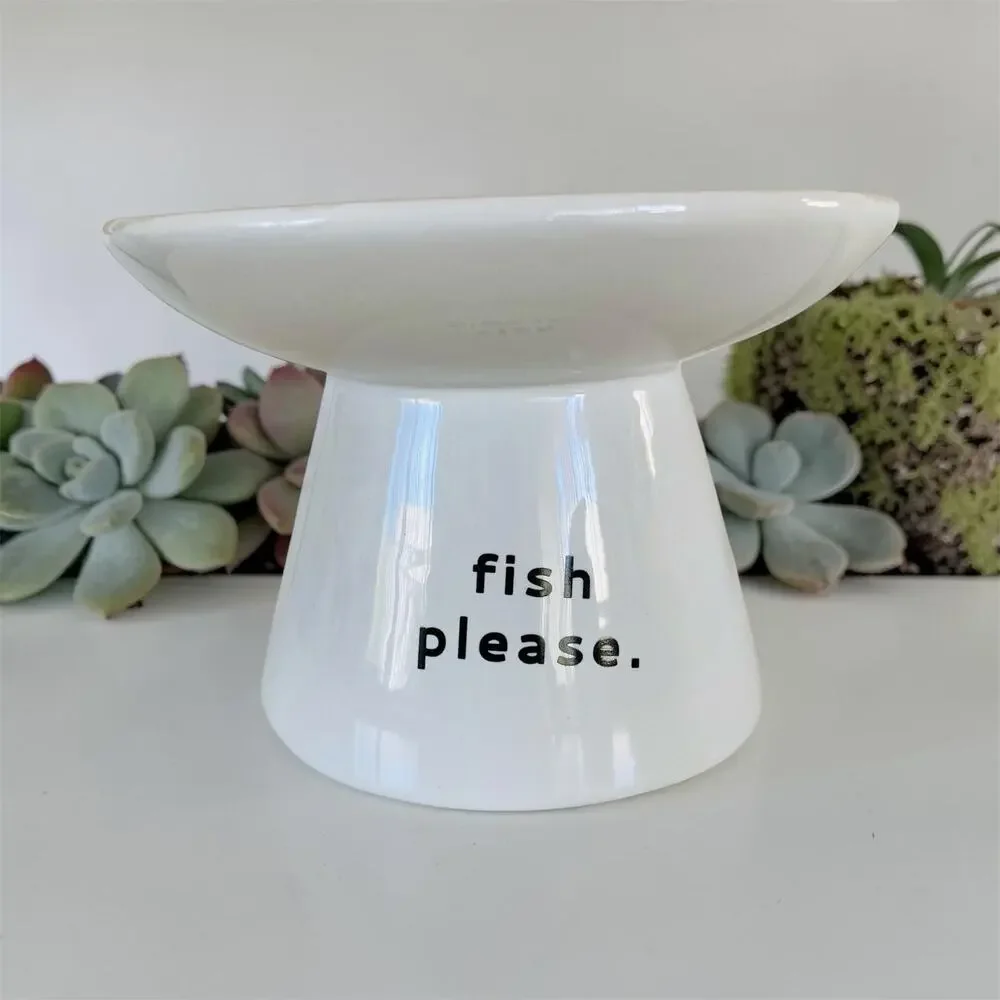 NEW Whisker Friendly Fish Please Cat Elevated Raised Cats Food Black Bowl Dish
